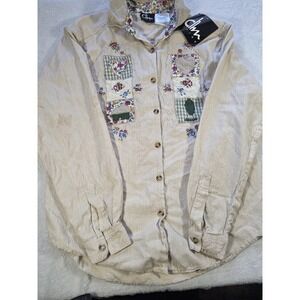 CHM Designs Patchwork Embroidered Button Down Shirt Cottagecore Cotton